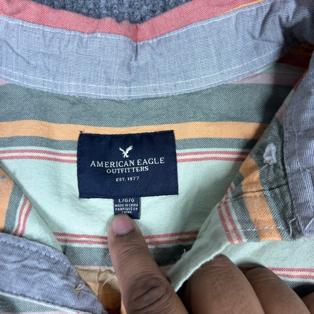 American‎ Eagle Outfitters Shirt Men's L Striped Long Sleeve Button Up Henely - Picture 4 of 8